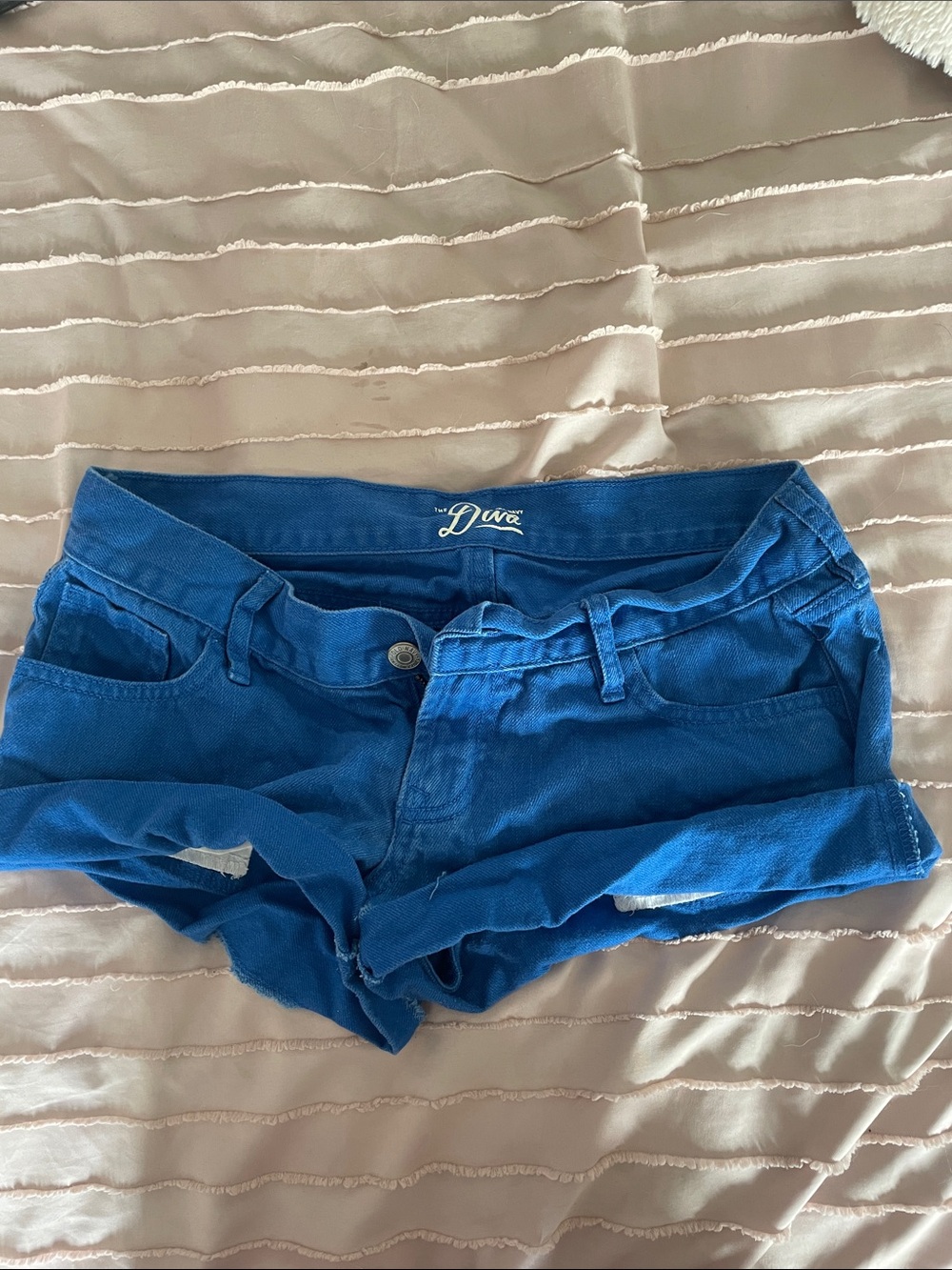 Diva Bright Blue Denim Mini Cutoff Shorts Y2K